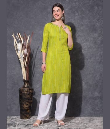 Mamoose Cotton Blend Printed Straight Women's Kurti - Green ( Pack of 1 )
