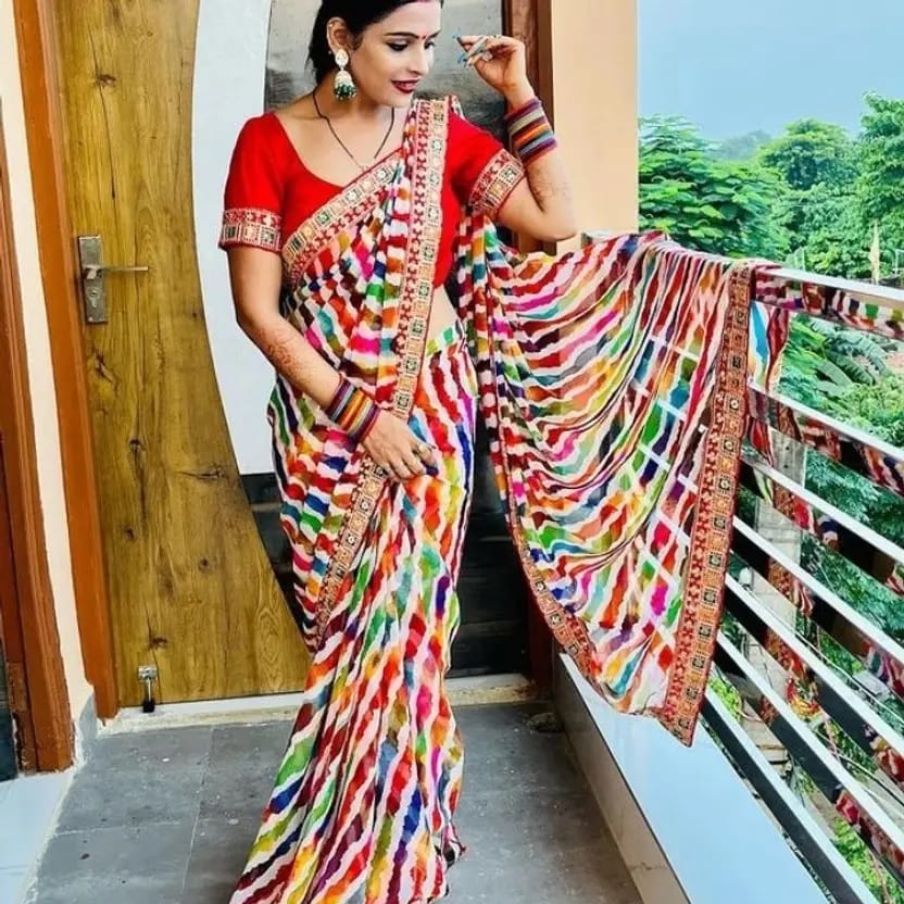 GORGETTE LEHARIYA PRINTED SAREE