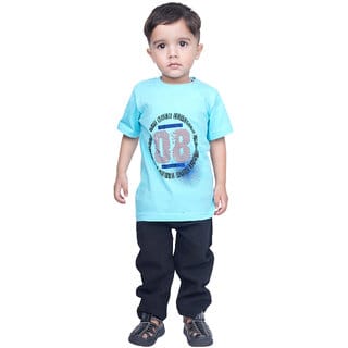 Kid Kupboard Cotton Baby Boys T-Shirt, Light Blue, Half-Sleeves, 3-4 Years KIDS7042