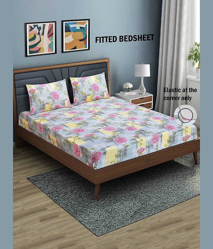 Home Candy Microfibre Floral 1 Bedsheet with 2 Pillow Covers - Gray