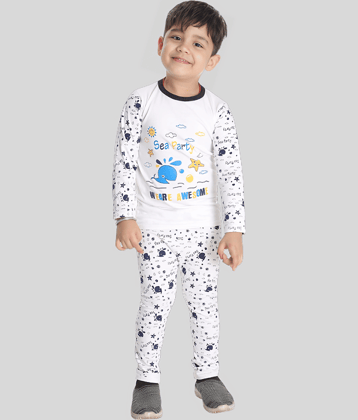 s muktar garments Pack of 1 Boys Cotton T-Shirt & Pants Set ( White )