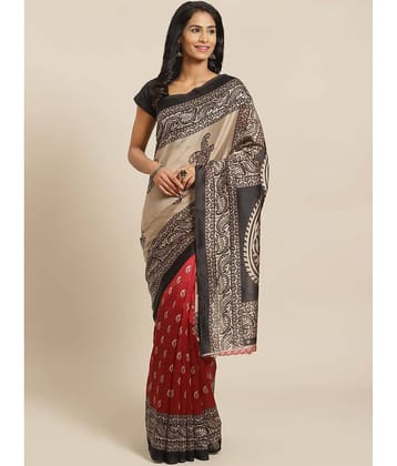 Grubstaker Art Silk Printed Saree With Unstitched Blouse Piece ( Multicolour )