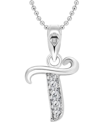 Vighnaharta T Alphabet Rhodium Plated Pendant - [VFJ1127PR]