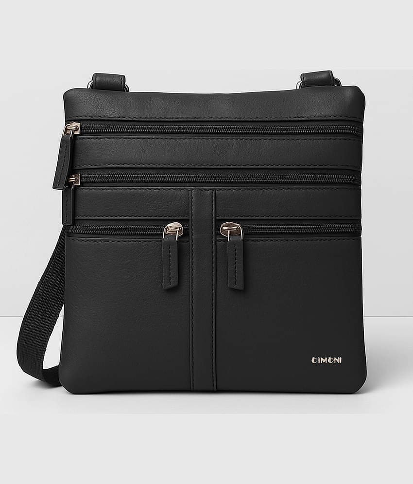 CIMONI Sling Bag Pure Leather Set of 1 ( Black )