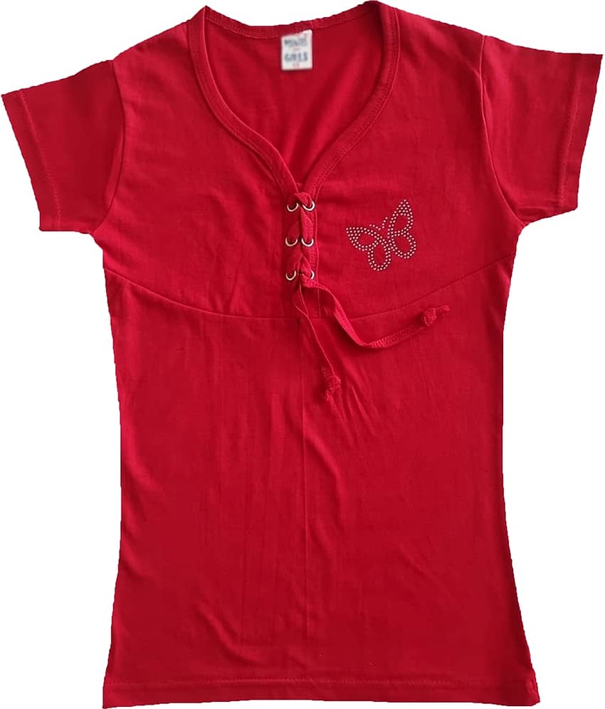 COOLTEES4U Pack of 1 Girls 100% Cotton Top ( Red )