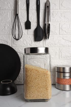 Femora Clear Glass Octo Kitchen Storage Jars, 2000 ml, Free Replacement of Lids