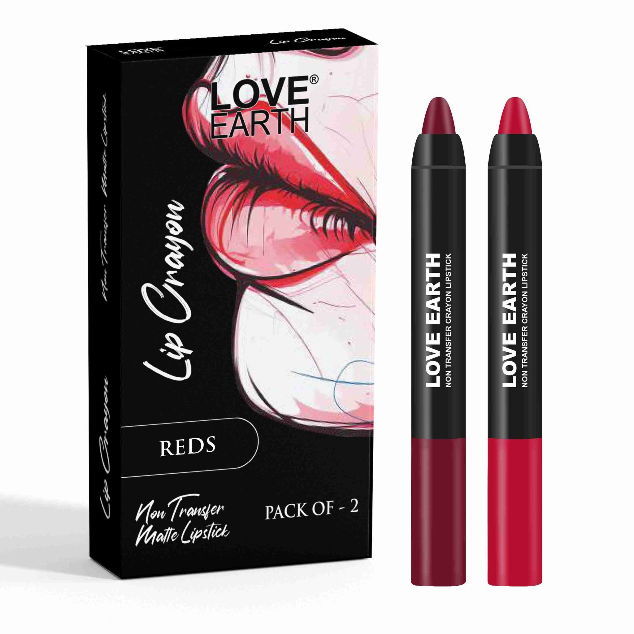 Love Earth Lip Crayon Non-Transfer Lipstick Reds - Pack of 2