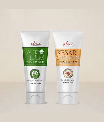 Alna Aloe Neem Face Wash with Kesar Chandan Face Wash 75ml Each , Pack of 2