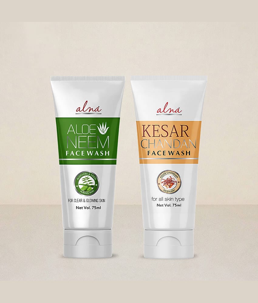 Alna Aloe Neem Face Wash with Kesar Chandan Face Wash 75ml Each , Pack of 2