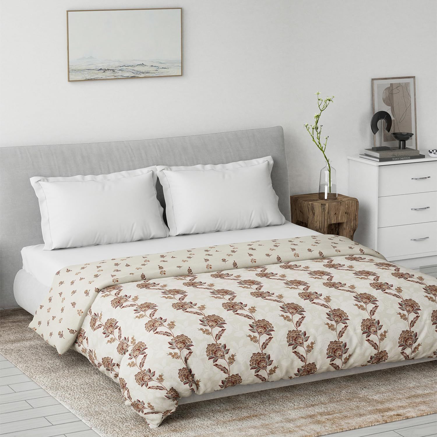 DDECOR - Primary Collection 100% Cotton Floral Pattern VOIL Queen Dohar |229 CM X 254 CM| - Brown