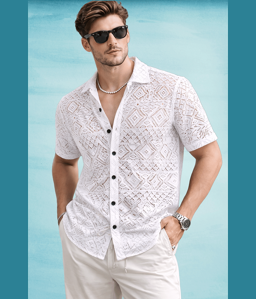 TarrenT HunT Cotton Blend Regular Fit Solids Half Sleeves Men's Casual Shirt - White ( Pack of 1 )