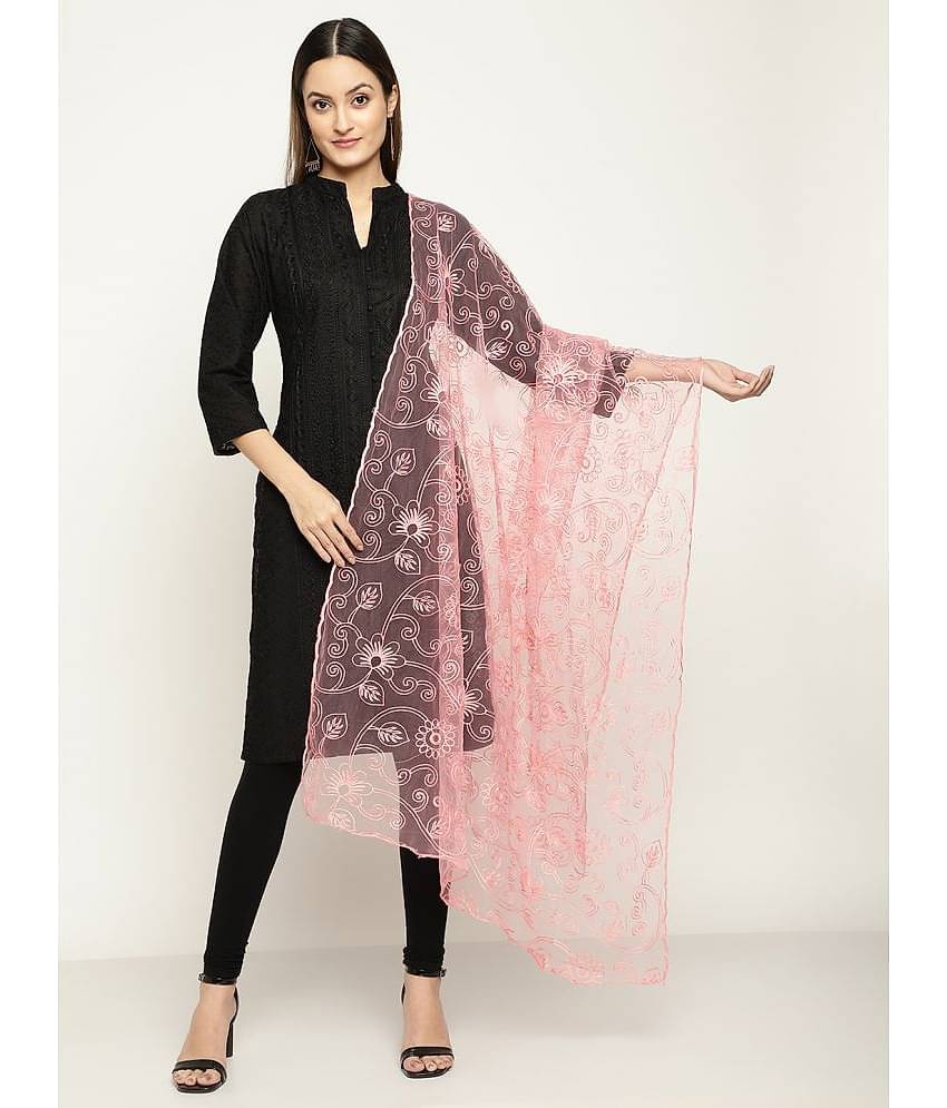 Queenley - Peach Net Women's Dupatta - ( Pack of 1 )