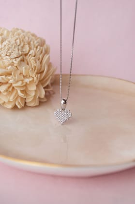 Pretty Chic Heart Sterling Silver Pendant-With Chain / Silver