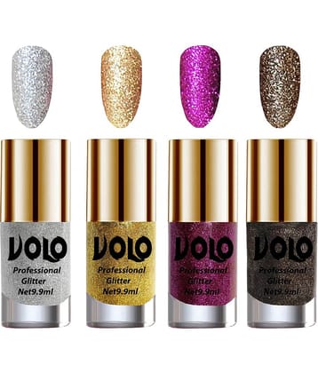 VOLO Professionally Used Glitter Shine Nail Polish Silver,Gold,Purple Grey Pack of 4 39 mL