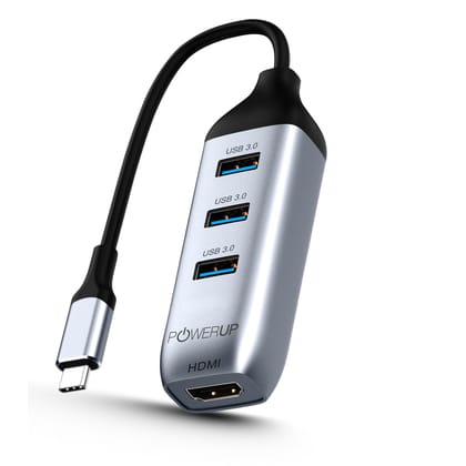 POWERUP Mini Splitter 4IN1 Type C USB Hub (HDMI/3 USB) - Gunmetal