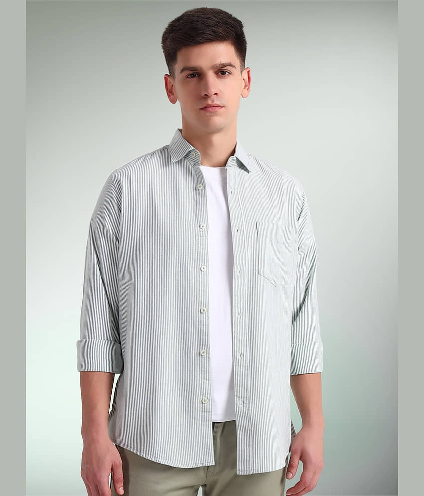 ENSPYR 100% Cotton Regular Fit Striped Full Sleeves Men's Casual Shirt - Grey ( Pack of 1 )