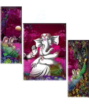 Saf Ganesha Set of 3 modern art MDF Painting Without Frame