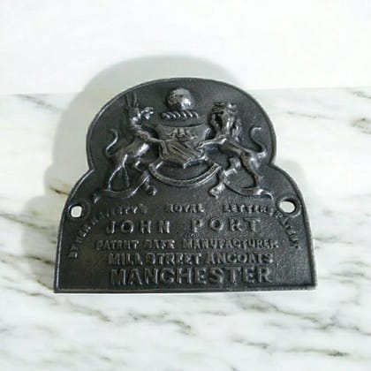 VINTAGE Style Cast JOHN PORT MANCHESTER Safe Plate - Coat of Arms (5130)