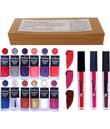 Makeup Mania Combo of 12 Nail Polish, 3 Liquid Matte Liptick, 1 Pkt Wax Strip Makeup Kit 800
