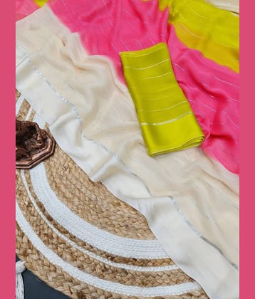 A TO Z CART Georgette Striped Saree With Unstitched Blouse Piece ( Multicolor )