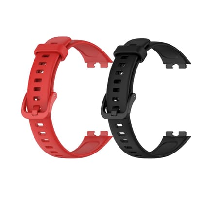Valente Soft Silicone Sport Strap Compatible with Huawei Band 8 / Band 9 – Comfortable & Adjustable Replacement Wristband (Pack of 2)-Red & Black