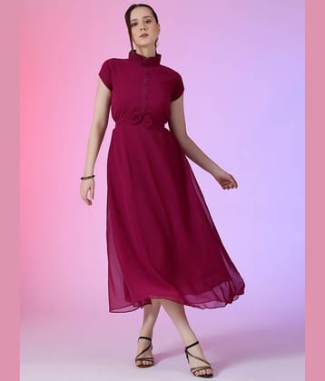 Femvy Women Georgette Solid Fit & Flare Dress ( Purple )