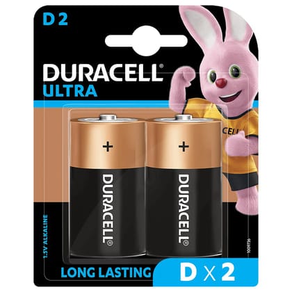 Duracell Ultra Alkaline D Battery, 2 Pcs