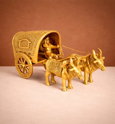 Handcrafted Bell Metal Bullock Cart with Canopy – Traditional Village Scene