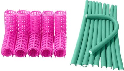 Elecsera Set of 10 Piece Plastic Roller+ Set of 10 Piece Rubber Roller(Multicolor) Hair Curler (Multicolor)