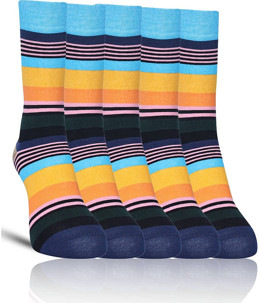 Dollar - Cotton Men's Striped Blue Full Length Socks ( Pack of 5 )