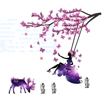 DreamKraft Hanging Cage on Tree with Birds Wall Sticker (Multicolor PVC Vinyl 109 X 102cm)