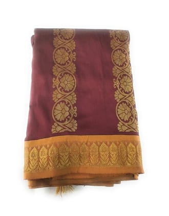 Silk Cotton Saree with Blue Border and Blouse, Red Silk Cotton Saree with Blue Border and Blouse, Red