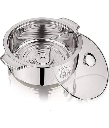 Nanonine Chapati Server Double Wall Insulated Stainless Steel Serve Fresh Roti Pot With Steel Coaster And Glass Lid, 2.5 L , 1 Pc