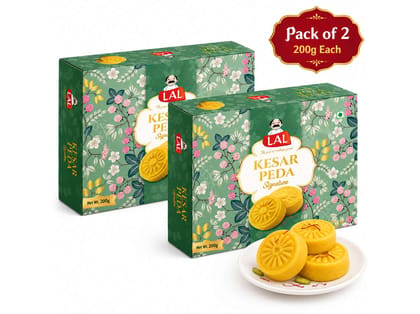 Lal Sweets Kesar Peda 200g Pack of 2 | Traditional Doodh Peda Indian Mithai | Kesar Sweets | Festive Sweet Box