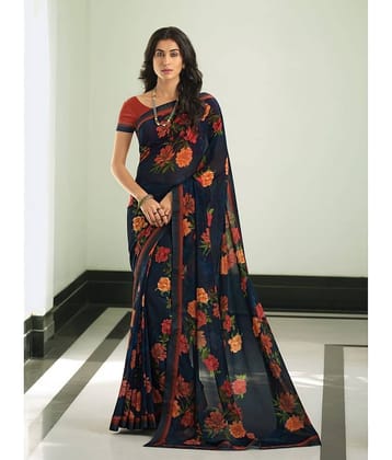 BLEESBURY Georgette Printed Saree With Unstitched Blouse Piece ( Coffee )