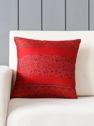Ethnic Motifs Ajrakh Modal Silk Cushion Cover Red - 16x16-16 Inches x 16 Inches / Modal silk / Madder Red