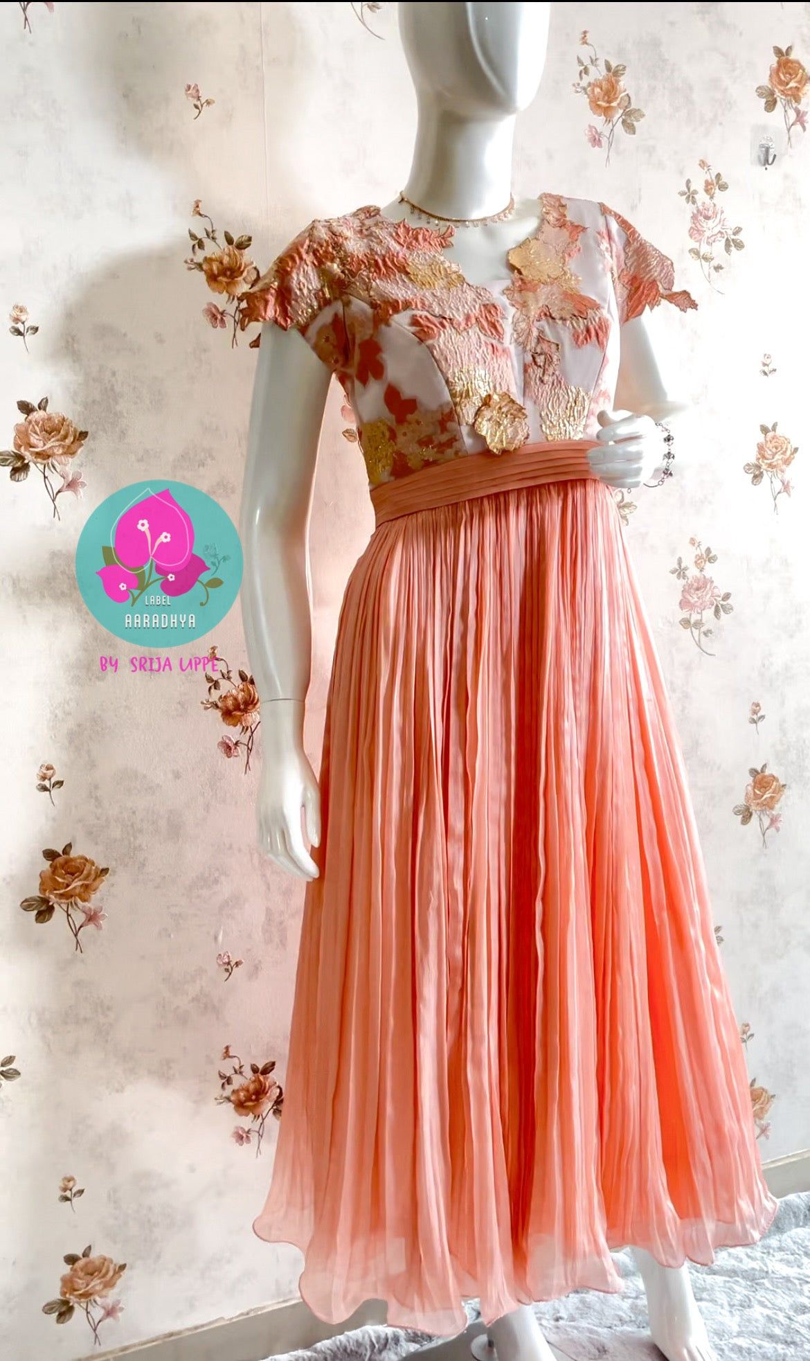 Organza Jacquard & Pleated Georgette frock-2XS