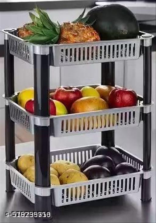 Plastic Vegetable Trolley Rack 3 Layer Grey Kitchen Storage