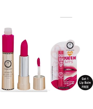 Colors Queen 2in1 Matte Finish Water Proof Lipstick Intense Pink With Hydrating Lip Balm Combo of 2