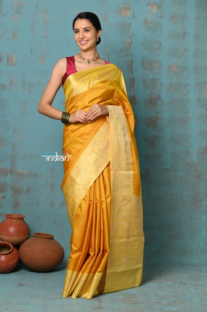 Anokhi ~ Handloom Pure Soft Silk Saree with Designer Pallu ~ Yellow (Limited Edition) - Sarees | Buy online on ZillyBuy