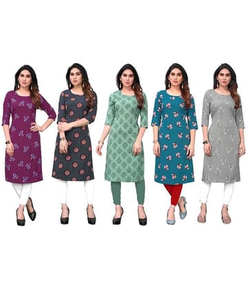 KETAKI FASHION Crepe Printed Straight Women's Kurti - Multicolor5 ( Pack of 5 )