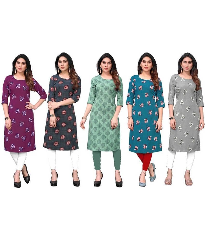 KETAKI FASHION Crepe Printed Straight Women's Kurti - Multicolor5 ( Pack of 5 )