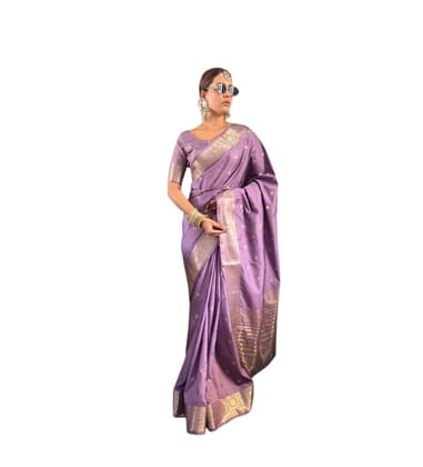 DARSHANS Women's Satin Printed Saree With Unstitched Blouse 5.5Mtr (Purple)-PID65193