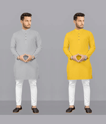 Fashionfricks Multi Cotton Blend Regular Fit Men's Kurta Pyjama Set ( Pack of 2 )