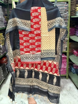 Linen Cotton Suits  Bagru Hand Block Printed Linen Suits With Zari BorderSize:-Top & Dupatta:- Linen Cotton  (2.50+2.50) mtrsBottom :-Cotton 2.50 mtrs.