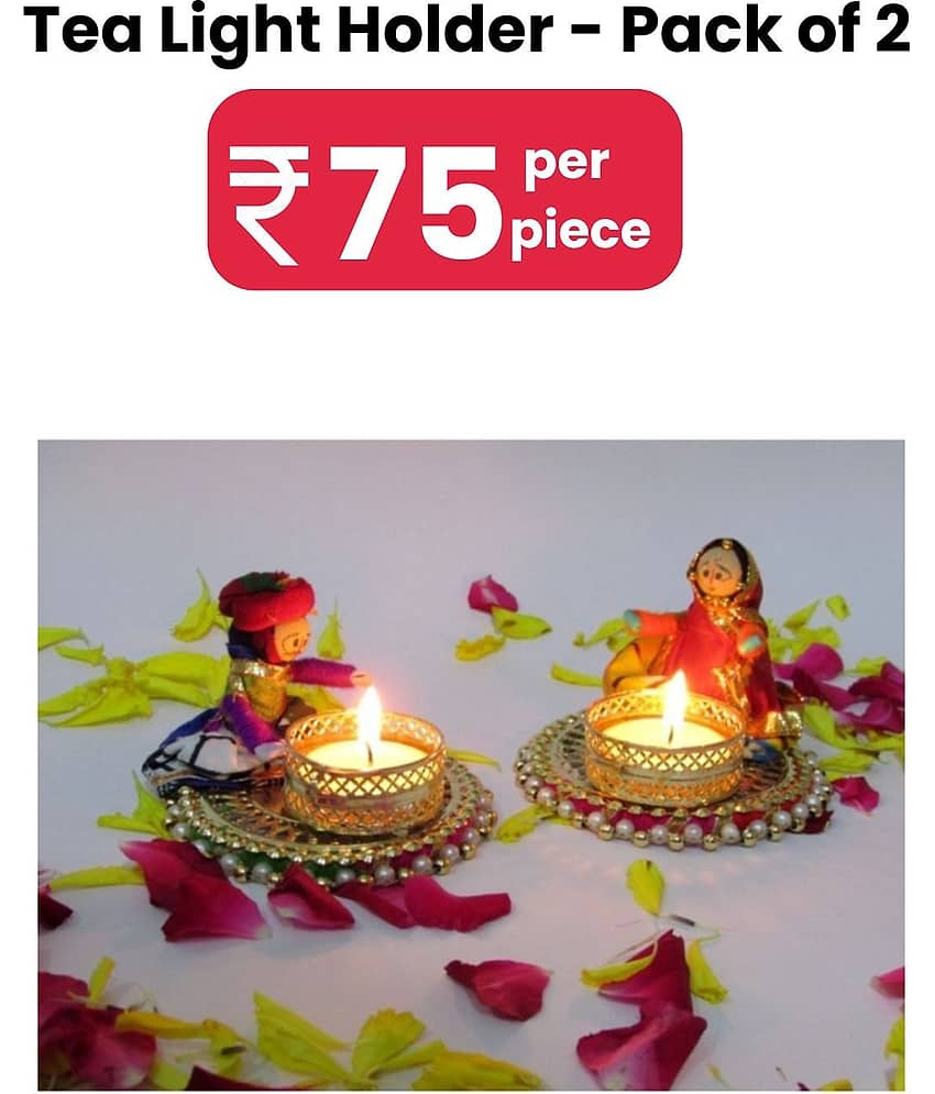 thrifkart Assorted Floor Brass Tea Light Holder - Pack of 2