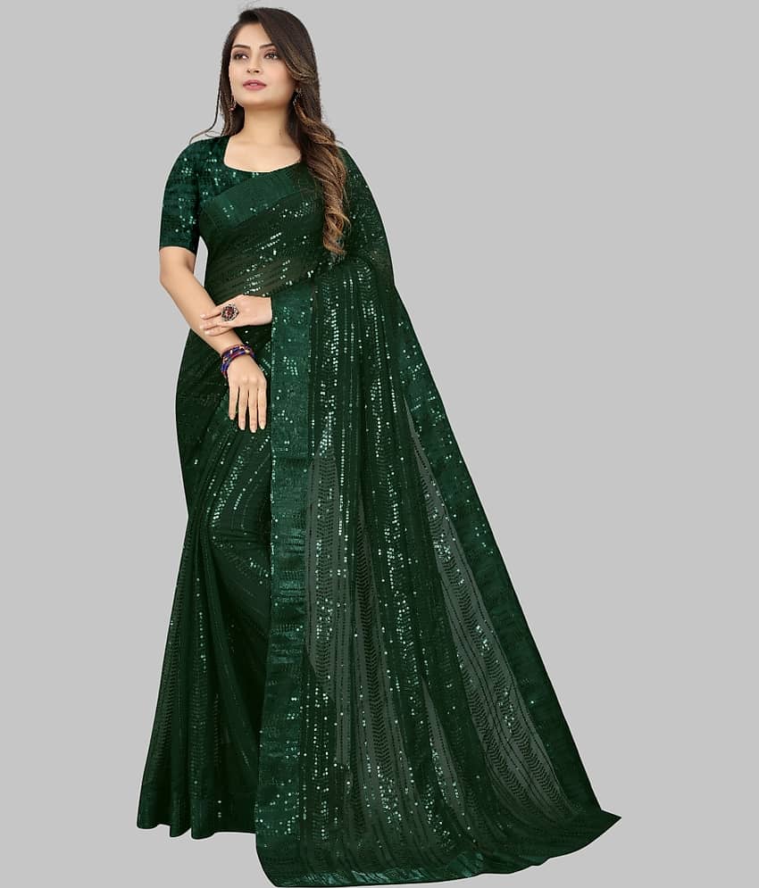 JULEE Georgette Embroidered Regular Saree With Unstitched Blouse Piece ( Green )