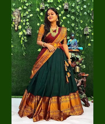kedar fab Green Jacquard Circular Semi Stitched Lehenga Single