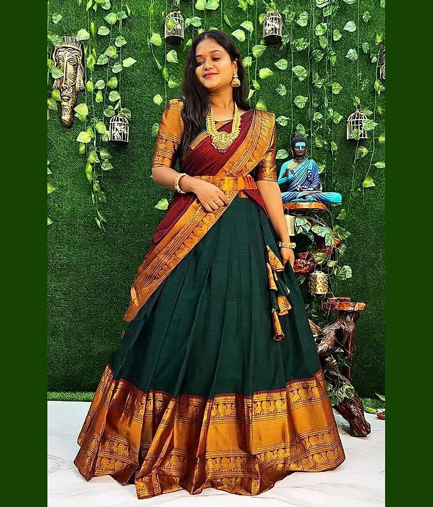 kedar fab Green Jacquard Circular Semi Stitched Lehenga Single