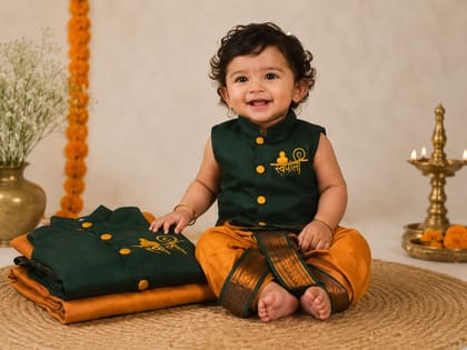 Handcrafted Kids Dhoti & Jacket Set | Traditional Ethnic Wear for Boys | Festive & Wedding Outfit